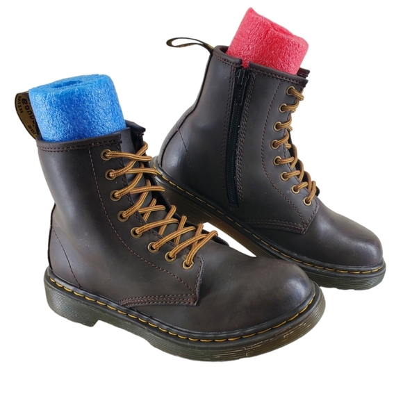 Dr Martens Combat Boots Shoes Girls Junior Sz 2 Brown Leather Softy Lace Up 1460 - Picture 4 of 15